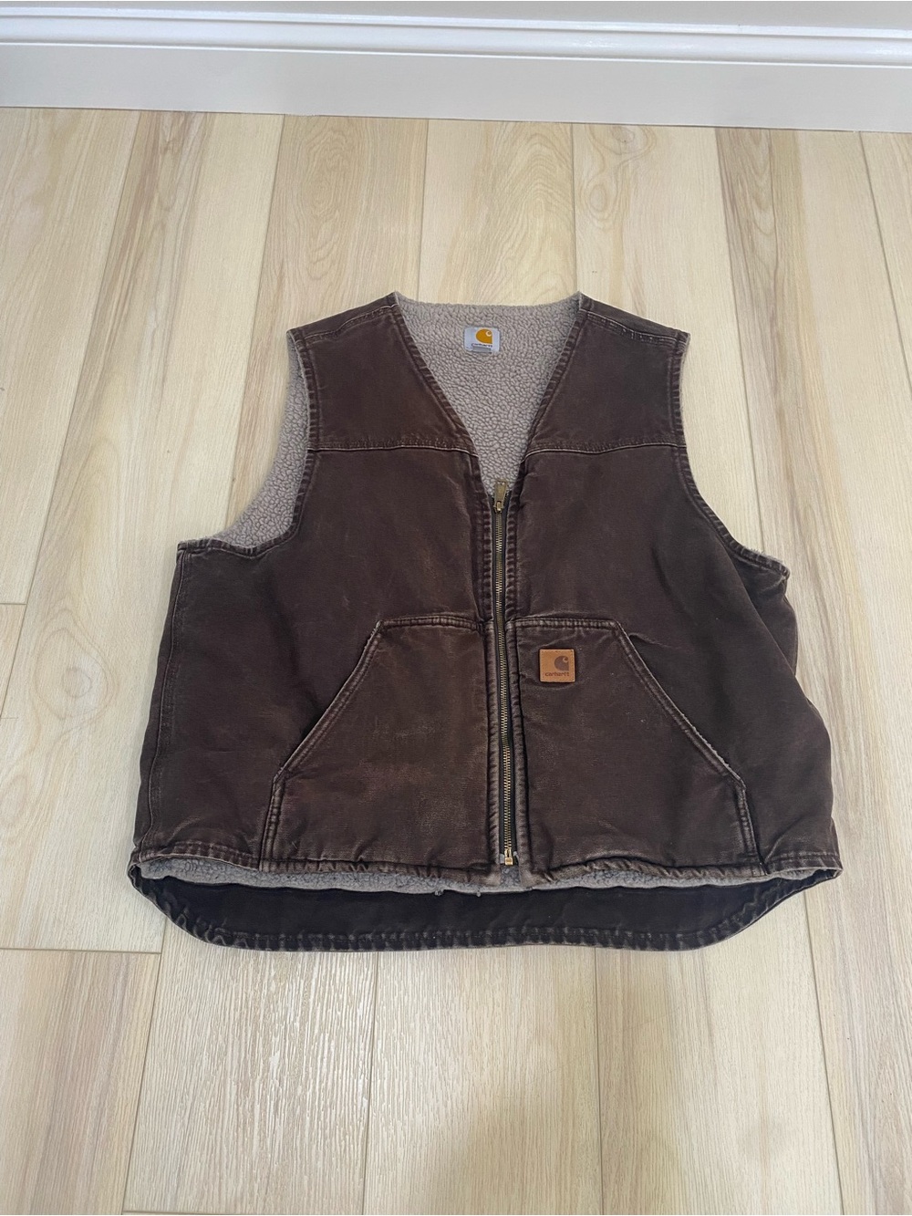 Carhartt Mens V26 DKB Duck Sherpa Lined Vest Dark Brown Canvas Size XLarge Reg